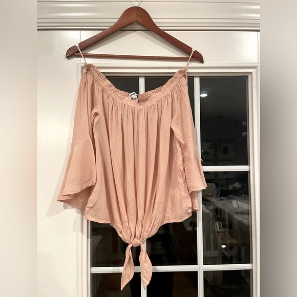 Express Tops - Express Blush Off the Shoulder Tie Shirt